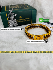 Meditation Hanuman Ji Silver Pendant With Chain + 5 Mukhi Rudraksha Bracelet Combo + 🎁 Surprise Gift