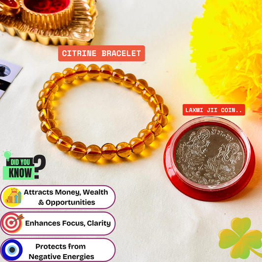 ✨ Citrine Bracelet + 🪙 Gift (Laxmi Ji Silver-Plated Coin)
