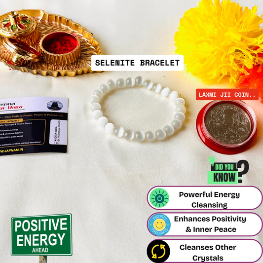 ✨ Selenite Bracelet + 🪙 Gift (Laxmi Ji Silver-Plated Coin)