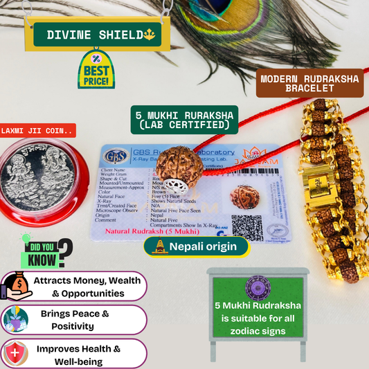 Divine Shield: 5 Mukhi Rudraksha (Lab Certified - Nepali origin) + FREE Modern Rudraksha Bracelet for Peace, Power & Protection! 🔱 + Mysterious🎁Gift