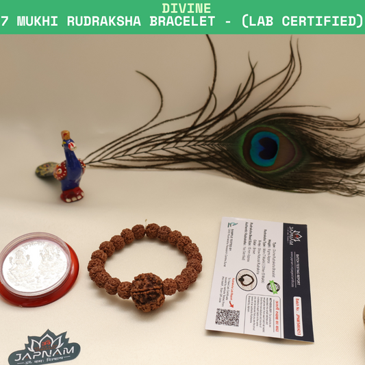 7 Mukhi Divine Rudraksha Bracelet - Original (Lab tested) + 𝐅𝐫𝐞𝐞 🎁 Laxmi Ganesha Silver Plated Coin