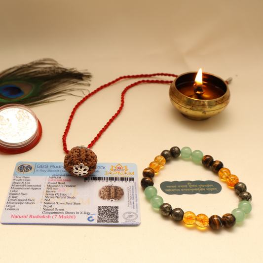 7 Mukhi Rudraksha (Lab certified) + Money Magnet Bracelet – Unlock Wealth & Prosperity ✨💰+ Gift 🎁 Laxmi Silver Plated Coin