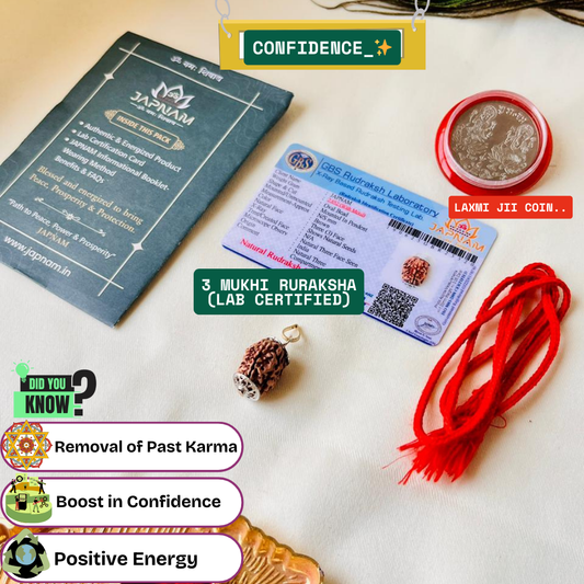 3 Mukhi Rudraksha With Lab Certified - Original + 🎁 Gift – Laxmi Ji Silver-Plated Coin