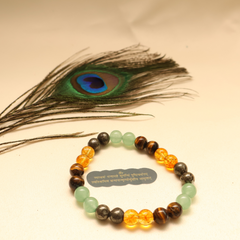 Money Magnet Fusion Band – Harness Prosperity with Pyrite, Tiger Eye, Citrine & Aventurine ✨💰+ Gift 🎁 Laxmi Silver Plated Coin