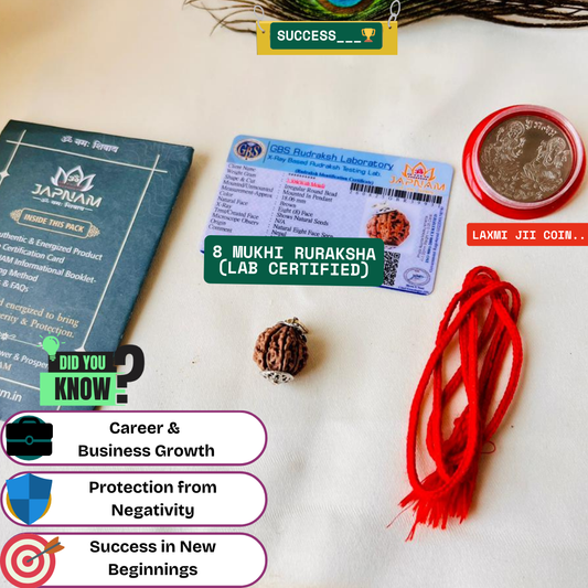 8 Mukhi Rudraksha (Original Nepali Origin & Lab Certified) + 🎁 Gift – Laxmi Ji Silver-Plated Coin