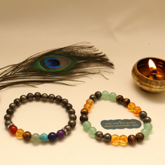 Money Magnet Fusion Band + 7 Chakra Pyrite Bracelet Combo – Amplify Wealth & Balance ✨💰+ Gift 🎁 Laxmi Silver Plated Coin