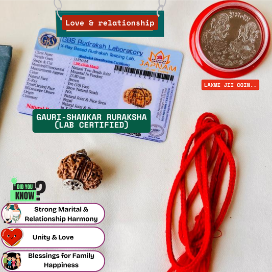 Gauri Shankar Rudraksha With (Lab Certified - Nepali origin) - Divine Fusion of Shiva & Shakti + 🎁Gift – Laxmi Ji Silver-Plated Coin