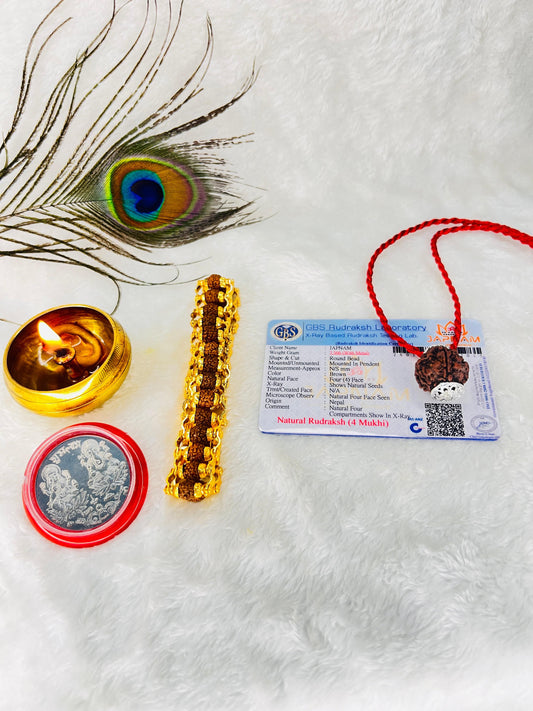 4 Mukhi Rudraksha With Lab Certified - Original (Nepali origin) + Free (Modern 5 Mukhi Rudraksha Bracelet) + Mysterious🎁Gift