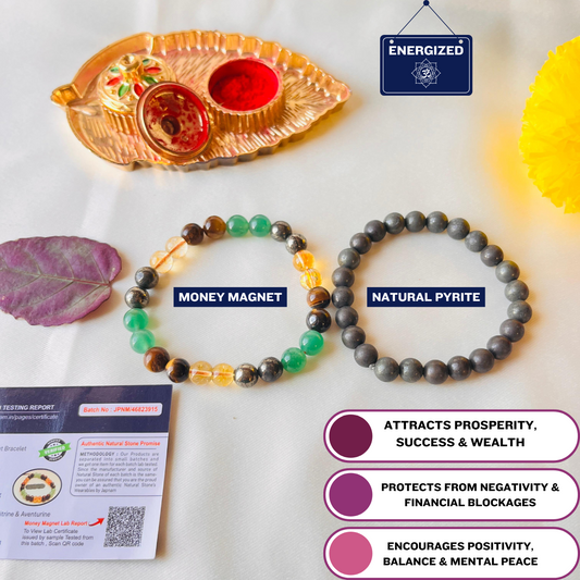 Money Magnet Bracelet + Natural Pyrite Bracelet Combo (Certified) + 🎁 Mysterious Gift