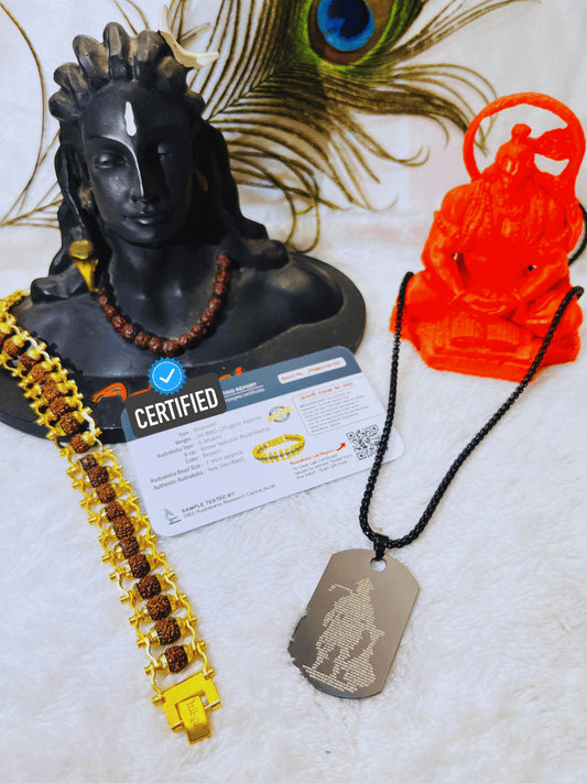 Hanuman Chalisa Micro-carved Pendant With Chain + Free (Modern 5 Mukhi Rudraksha Bracelet) + Mysterious🎁Gift