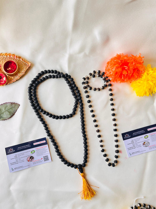 🌿 Authentic - Karungali 108+1 Bead Mala + Silver-Plated Mala (Lab-Certified) + Free Gift 🎁