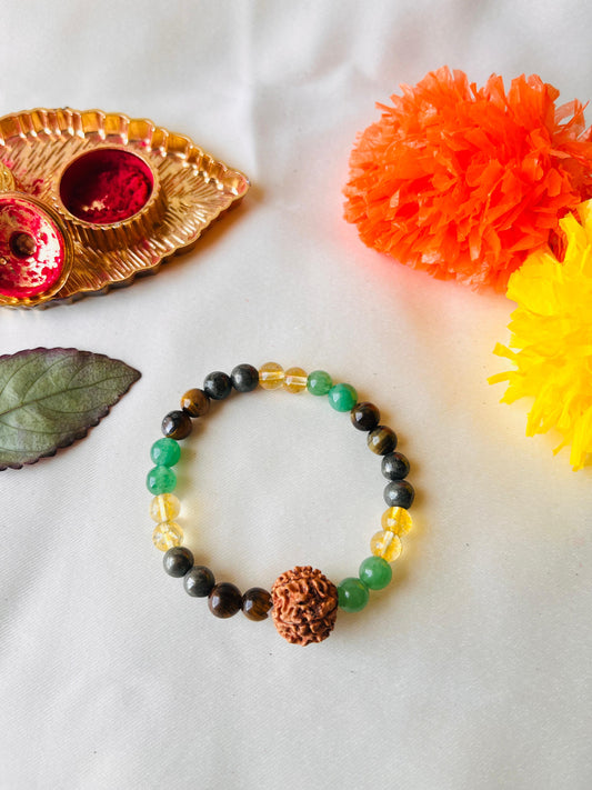 7 Mukhi Dhan Yog Bracelet – Nepali Rudraksha + Natural Stones (Lab-Certified)