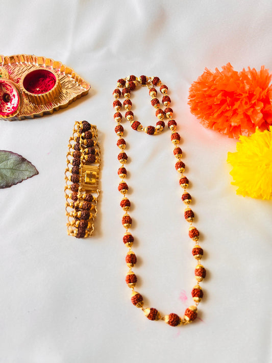 📿 Eternal Rudraksha Premium Mala + Modern Rudraksha Bracelet Combo (Lab-Certified) + Free Gift 🎁