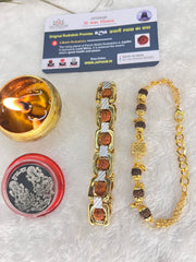 (1 +1+Gift) Golden Couple Rudraksha Designer Bracelets (5 Mukhi) - Elegant Combo with a Gift 🎁 Laxmi Silver Plated Coin💫