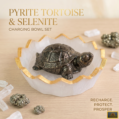 [Certified]- Natural Pyrite Tortoise (Kachhua) with Natural Selenite Charging Bowl