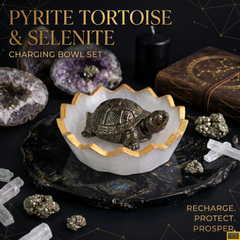 [Certified]- Natural Pyrite Tortoise (Kachhua) with Natural Selenite Charging Bowl