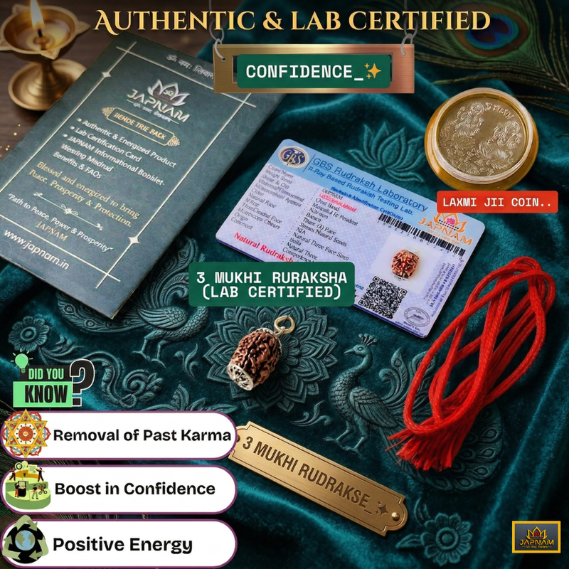 3 Mukhi Rudraksha With Lab Certified - Original + 🎁 Gift – Laxmi Ji Silver-Plated Coin