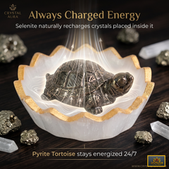 [Certified]- Natural Pyrite Tortoise (Kachhua) with Natural Selenite Charging Bowl