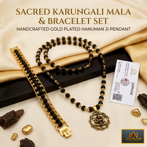 🌿 Karungali Mala with 🔱 Hanuman Ji Pendant & Karungali Bracelet