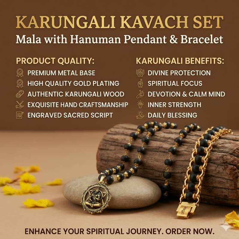 🌿 Karungali Mala with 🔱 Hanuman Ji Pendant & Karungali Bracelet
