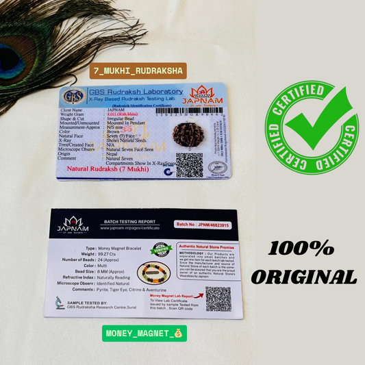 7 Mukhi Rudraksha (Lab certified) + Money Magnet Bracelet – Unlock Wealth & Prosperity ✨💰+ Gift 🎁 Laxmi Silver Plated Coin