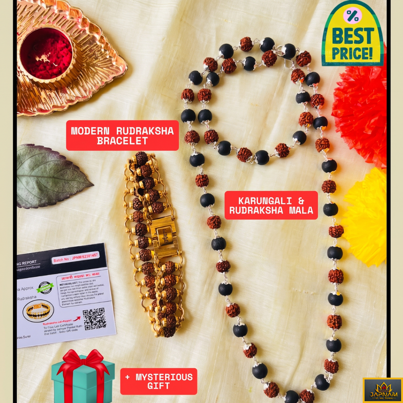 🌿 Divya Raksha Karungali & Rudraksha Kavach Mala + Choice of Bracelet Combo (Lab-Certified) + Free Gift 🎁
