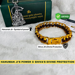 Meditation Hanuman Ji Silver Pendant With Chain + 5 Mukhi Rudraksha Bracelet Combo + 🎁 Surprise Gift