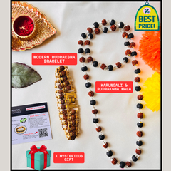 🌿 Divya Raksha Karungali & Rudraksha Kavach Mala + Choice of Bracelet Combo (Lab-Certified) + Free Gift 🎁
