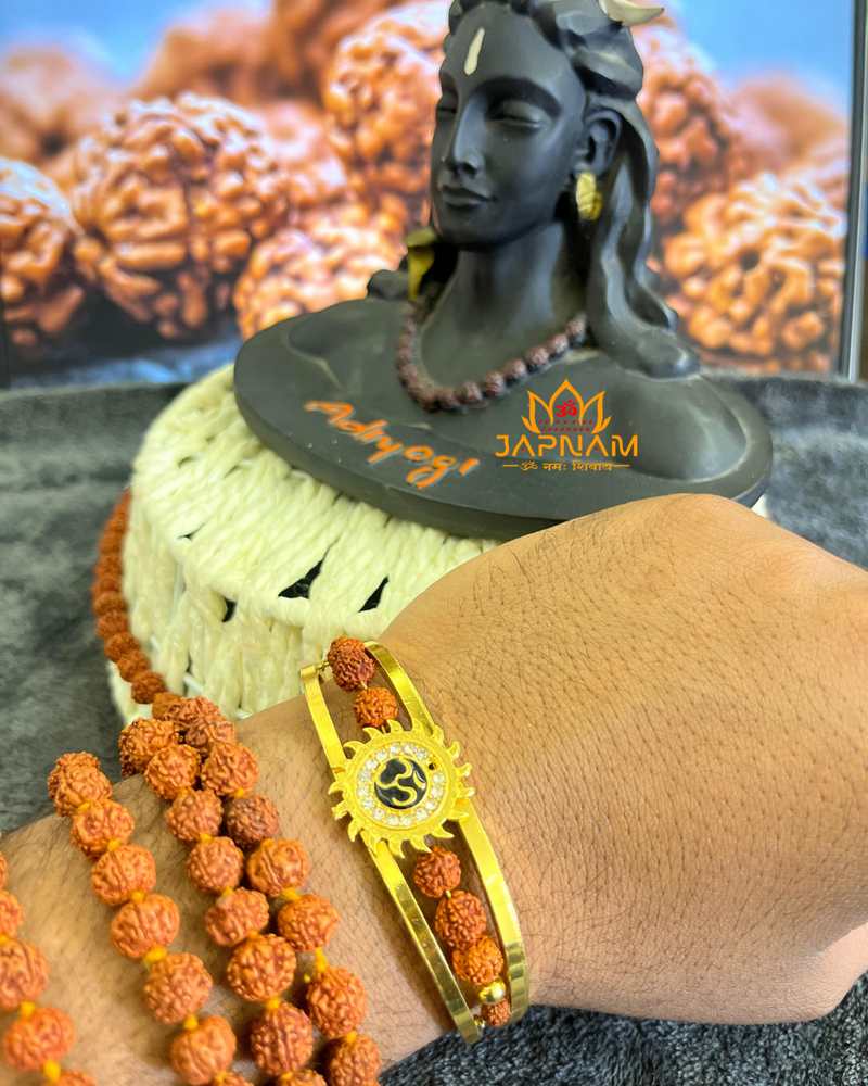 Gold plated Om Sun Rudraksha Bracelet For Men And Women + Mysterious🎁Gift