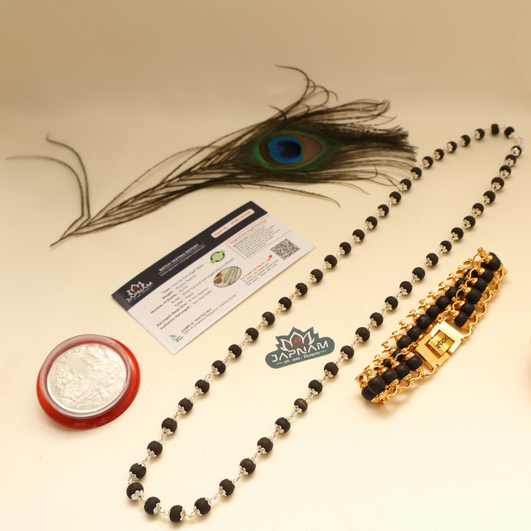 🌿 Silver-Plated Eternal Karungali Mala + bracelet combo (Lab certified) – Crafted from Authentic Ebony Wood 🌟 + 🎁 Free Laxmi Silver Plated Coin! 🖤✨