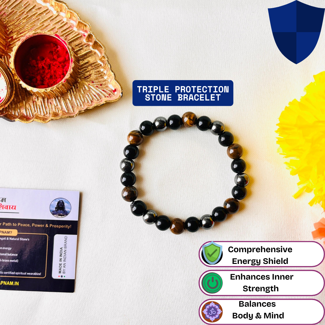Triple Protection Stone Bracelet – A Powerful Talisman for Mind, Body & Soul Protection ✨🛡️