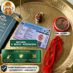 4 Mukhi Rudraksha (Original & Lab Certified) + 🎁 Gift – Laxmi Ji Silver-Plated Coin