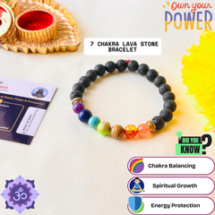 🌈 7 Chakra Lava Stone Crystal Bracelet + 🎁 Free Laxmi Silver Plated Coin! 🖤✨