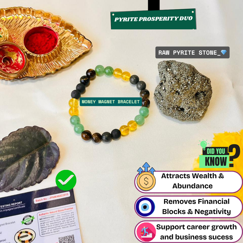 💎 Raw Natural Pyrite Stone Cluster (70–100 GM) + Choice of Bracelet (Money Magnet OR Natural Pyrite) – Lab Certified