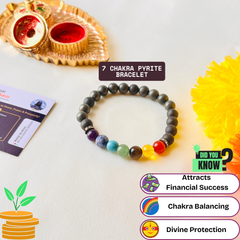 🌈 7 Chakra Pyrite Bracelet + 🎁 Gift (Laxmi Ji Silver-Plated Coin) – Certified