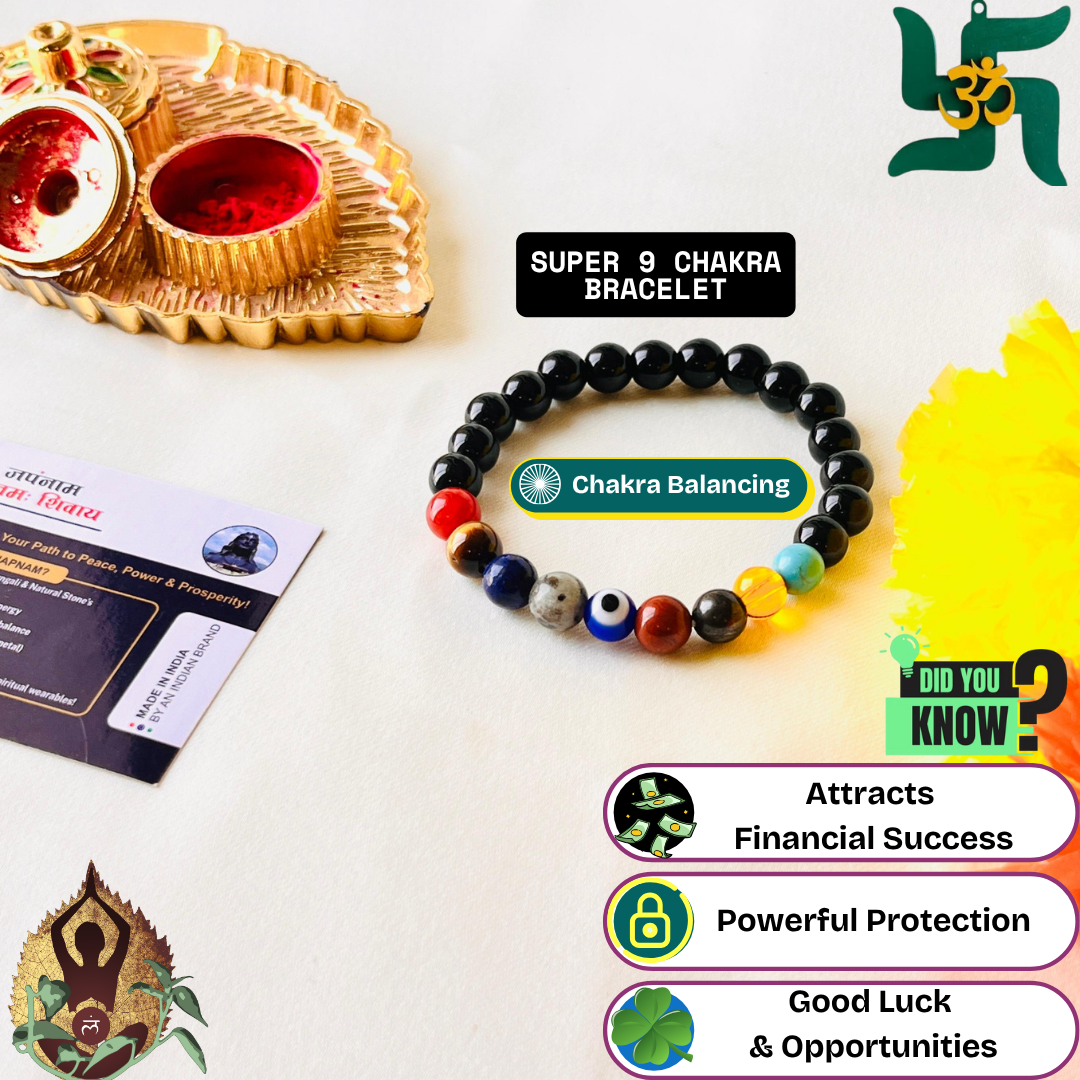 🌟 Super 9 Chakra Bracelet + 🪙 Gift (Laxmi Ji Silver-Plated Coin)