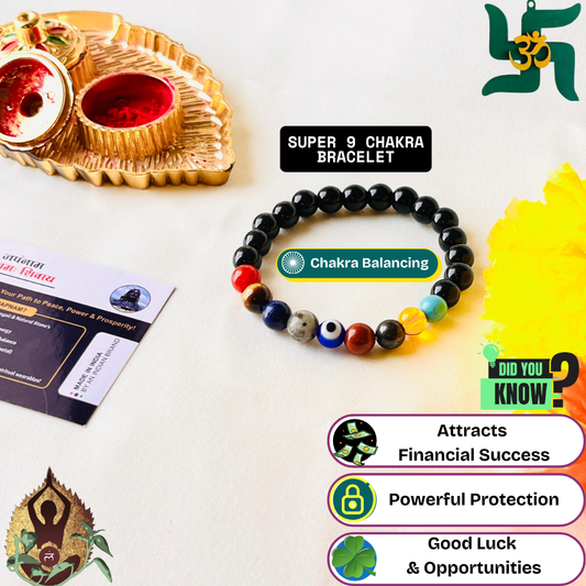 🌟 Super 9 Chakra Bracelet + 🪙 Gift (Laxmi Ji Silver-Plated Coin)
