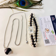 🌿 Karungali Large Bead Chain + Bracelet Combo (Lab Certified) – Crafted from Authentic Ebony Wood 🌟 + 🎁 Free Laxmi Silver Plated Coin! 🖤✨