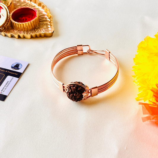🔱 Pure Copper Rudraksha Bracelet + 🪙 Gift (Laxmi Ji Silver-Plated Coin) – Divine Energy & Healing Combo