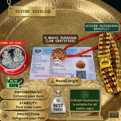 Divine Shield: 5 Mukhi Rudraksha (Nepali origin) + Modern Rudraksha Bracelet  - (Lab certified)+ 🎁 Gift – Laxmi Ji Silver-Plated Coin
