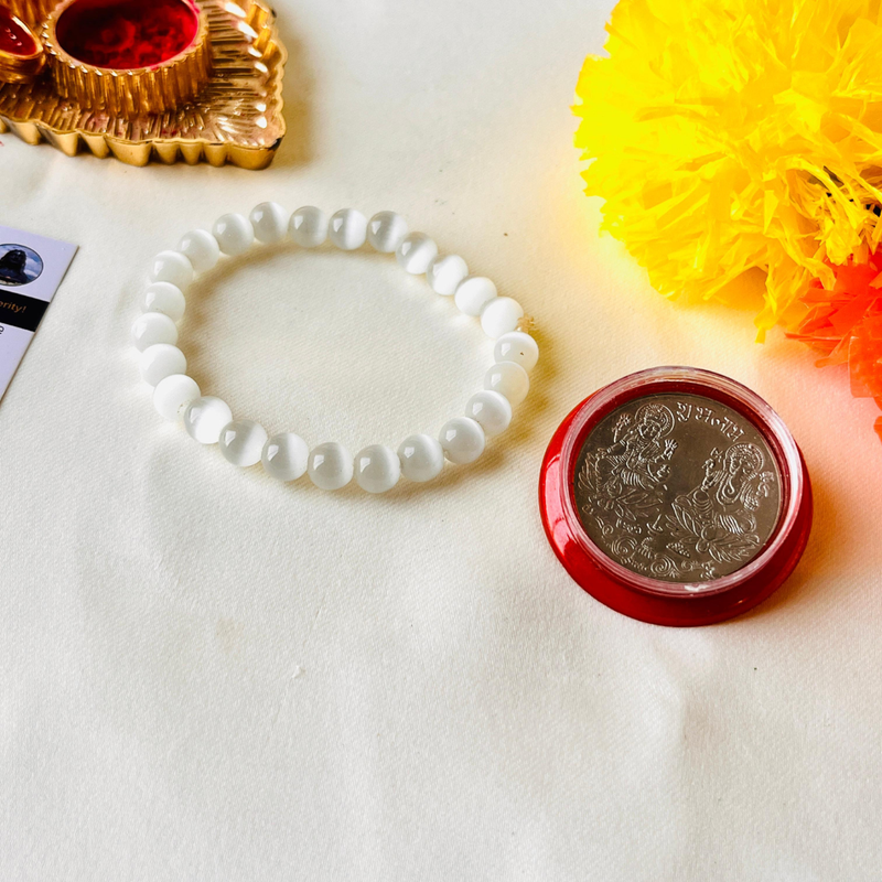 ✨ Selenite Bracelet + 🪙 Gift (Laxmi Ji Silver-Plated Coin)