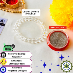 ✨ Clear Quartz Bracelet + 🪙 Gift (Laxmi Ji Silver-Plated Coin)