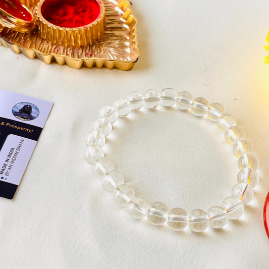 ✨ Clear Quartz Bracelet + 🪙 Gift (Laxmi Ji Silver-Plated Coin)