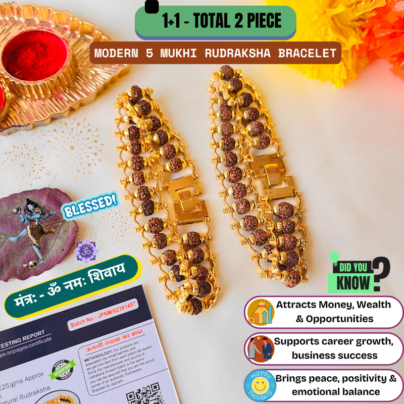 (BUY 1 GET 1 FREE) - Original Natural Rudraksha Bracelet (5 Mukhi) - (Lab Tested) + Free 🎁Mysterious Gift