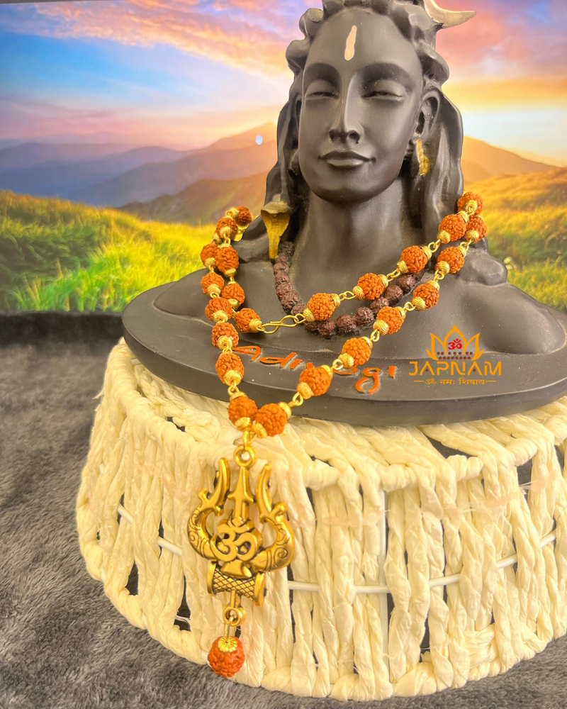 Trishul Om Rudraksha Mala & Elegant Bracelet Set [Lab Certified] + 🎁 FREE Laxmi Ji Silver Plated Coin