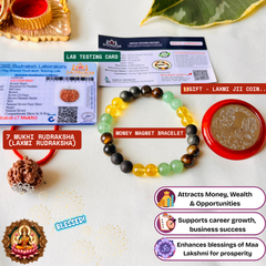 7 Mukhi Laxmi Rudraksha & Money Magnet Bracelet - Lab certified + 🎁 Free Silver-Plated Laxmi Coin