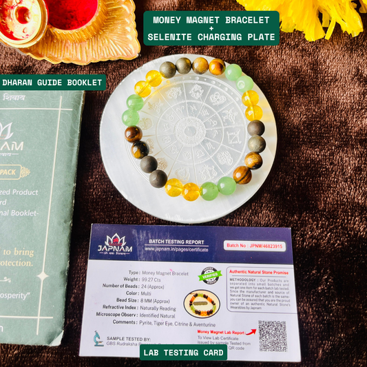 Money Magnet Bracelet + ✨ Selenite Plate - Combo (Certified)+ 🪙 Gift (Laxmi Ji Silver-Plated Coin)