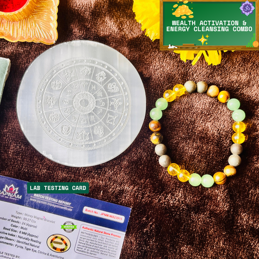 Money Magnet Bracelet + ✨ Selenite Plate - Combo (Certified)+ 🪙 Gift (Laxmi Ji Silver-Plated Coin)