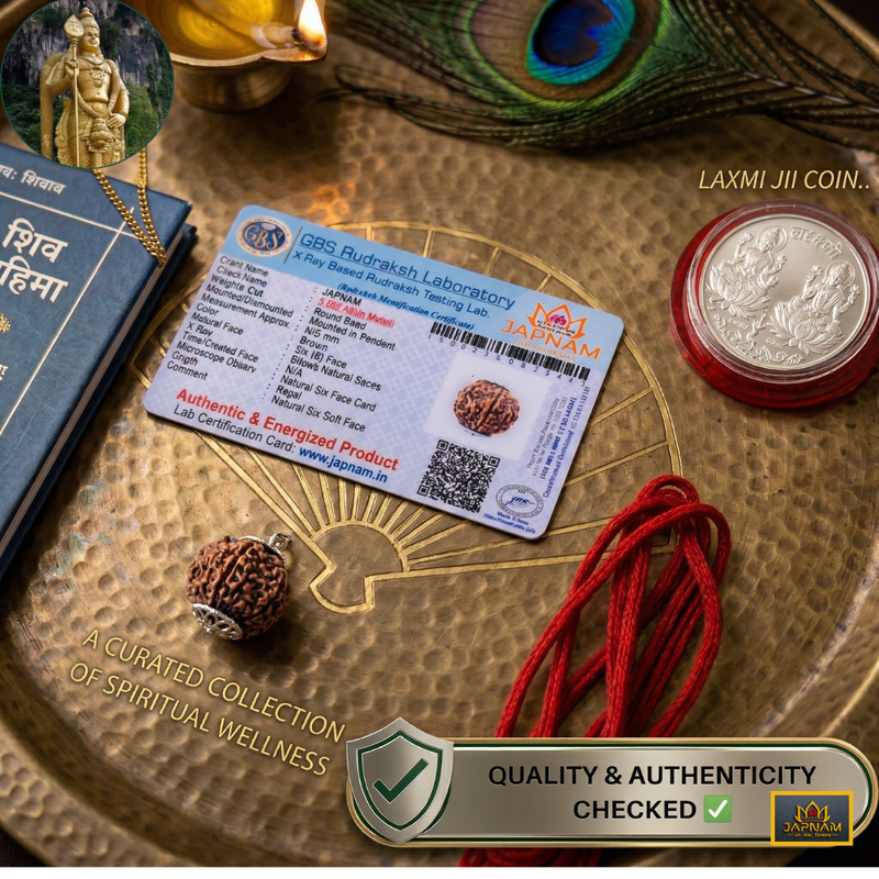 6 Mukhi Rudraksha (Original Nepali Origin & Lab Certified) + 🎁 Gift – Laxmi Ji Silver-Plated Coin