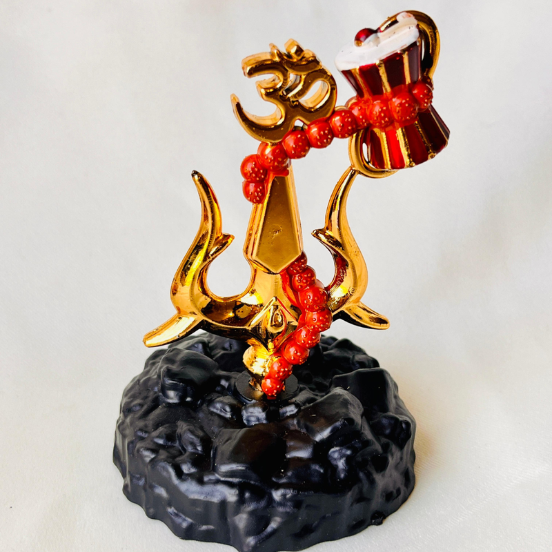 🔱 Divine Protection Combo – Golden Trishool-Damroo with Om & Rudraksha Idol + 🧿 Om Evil Eye Wall Hanging